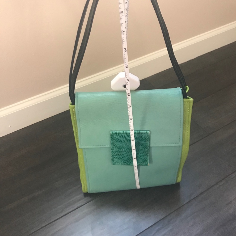 SOLD!! Hans Koch Ltd Soho NY leather bag 1 of a kind lime green blue rare VINT… - Picture 7 of 16